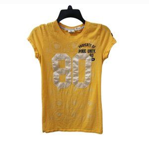 Victoria's Secret Pink University Helmet Football Top Small Shirt Yellow